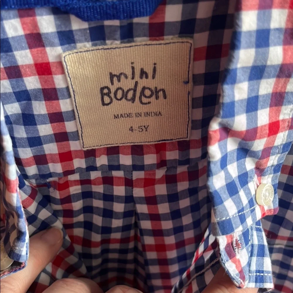 Mini Boden Red and Blue Gingham Boy’s Buttondown